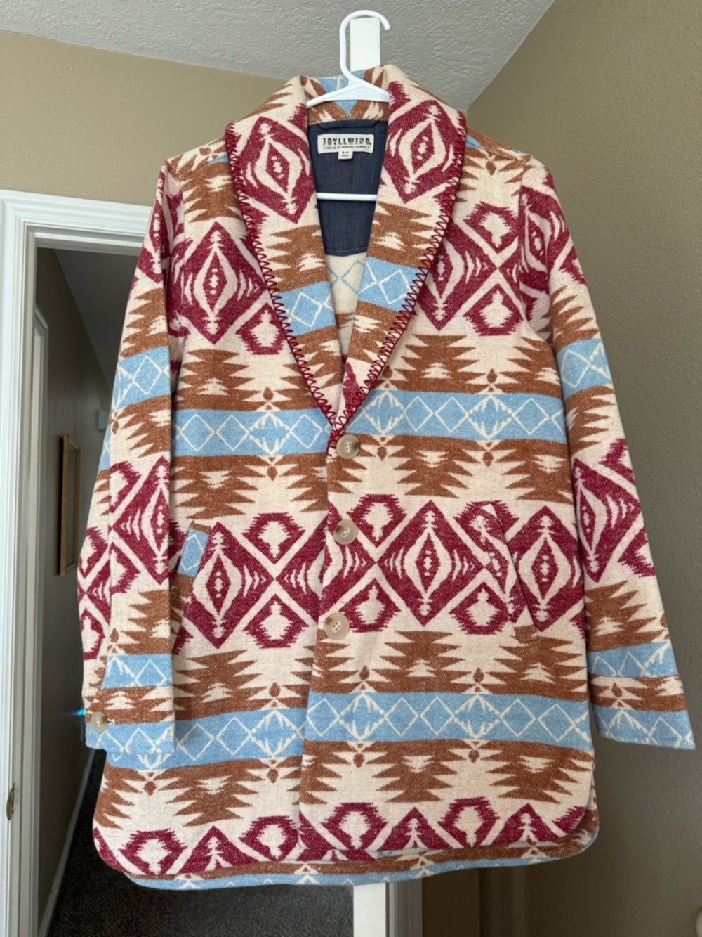 Idyllwind Aztec-Print Coatigan in Ivory, Brown & Burgundy